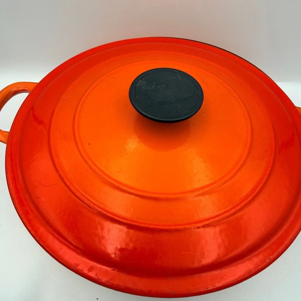 Le Creuset Vintage Flame Orange Enameled Cast Iron Round Dutch Oven Size E